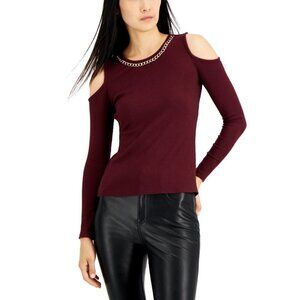 I.N.C. International Concepts Petite Chain-Embellished Cold-Shoulder Top NWT